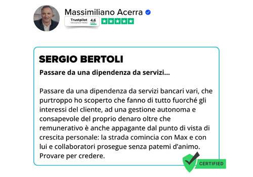 Recensione Trustpilot di Sergio Bertoli su Massimiliano Acerra e MIPAI