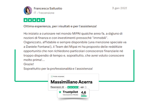 Recensione Trustpilot di Francesca Sallustio su Massimiliano Acerra e MIPAI