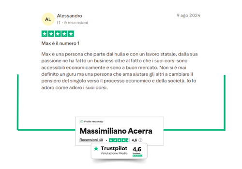 Recensione Trustpilot di Alessandro su Massimiliano Acerra e MIPAI